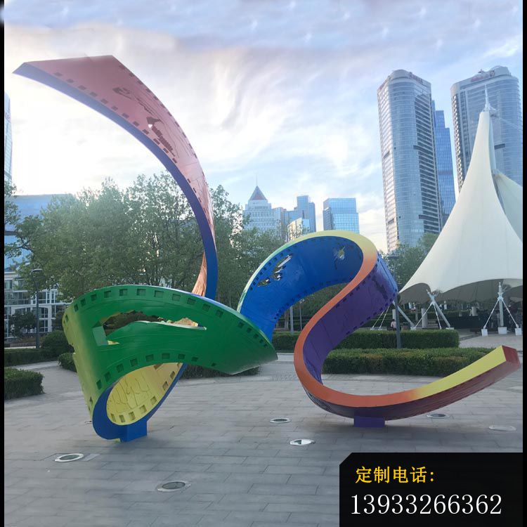 广场不锈钢彩绘丝带雕塑_750*750