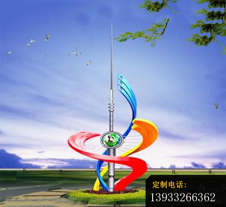 广场不锈钢彩色丝带抽象雕塑_750*684