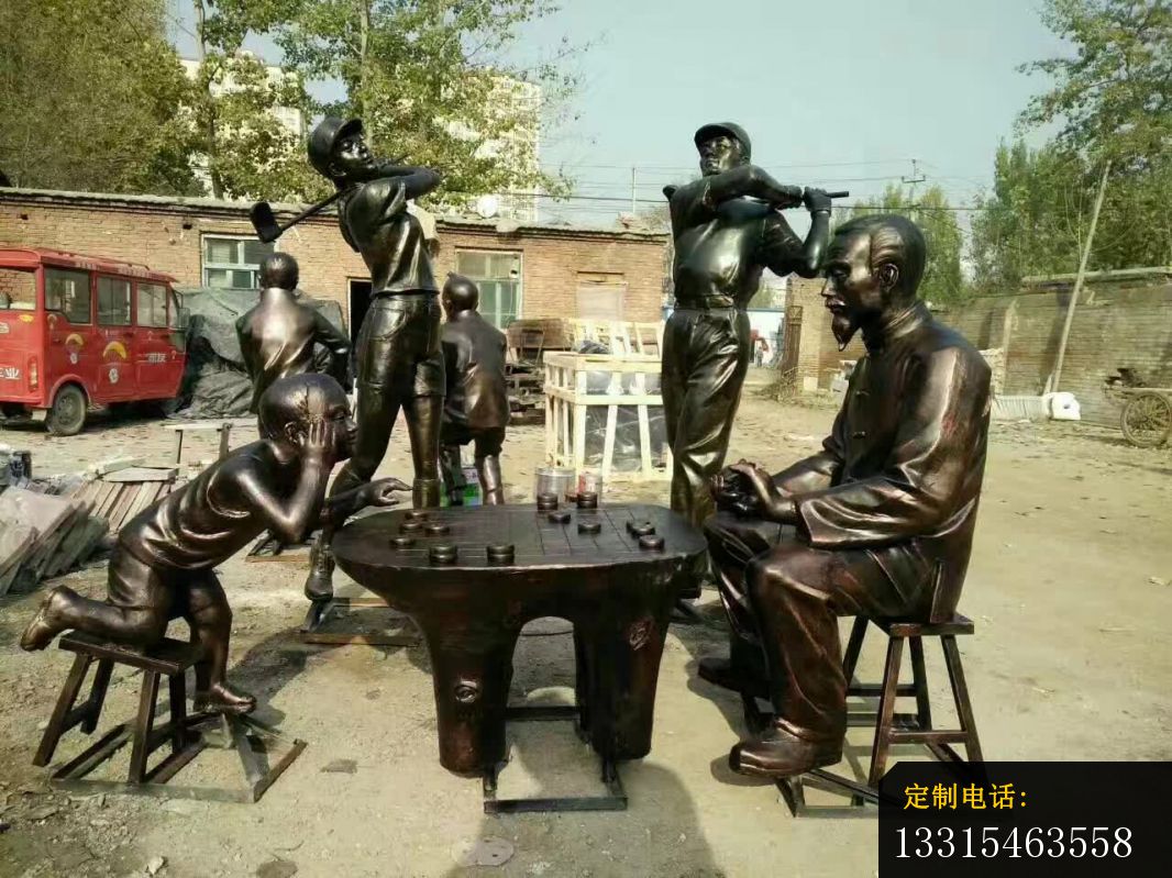 祖孙俩下棋铜雕_1066*799