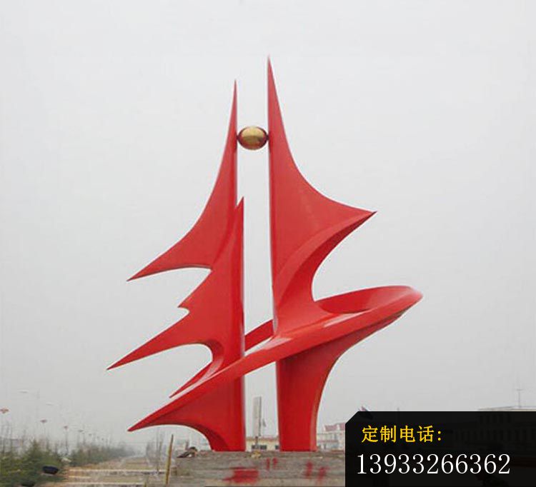 城市不锈钢抽象创意红色雕塑_750*682
