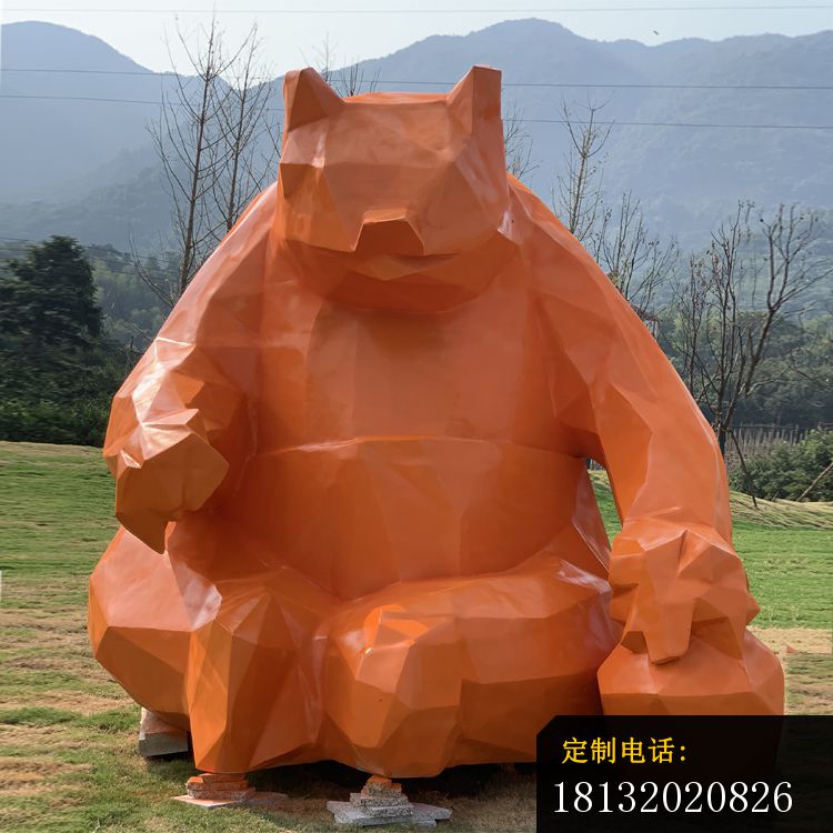 不锈钢切面坐姿熊雕塑_750*750