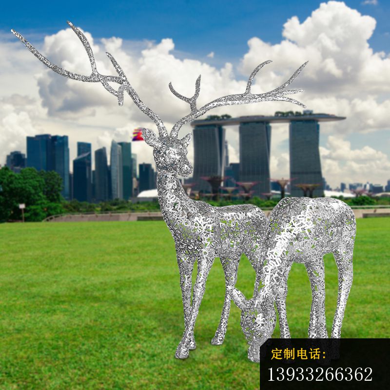 城市不锈钢镂空动物鹿雕塑_800*800