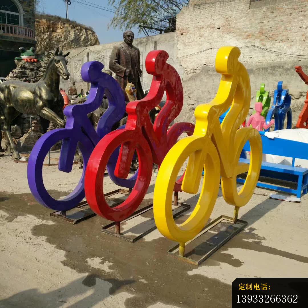 公园不锈钢抽象骑单车运动人物雕塑 _1080*1080