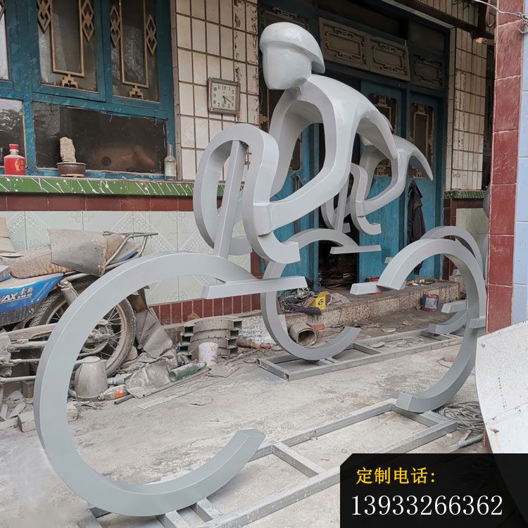 园林不锈钢抽象单车人物雕塑_750*750