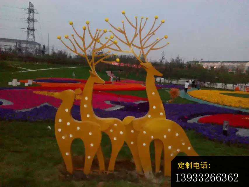 公园不锈钢美陈动物鹿雕塑_853*640