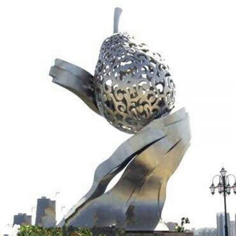   淄博不锈钢广场镂空梨雕塑