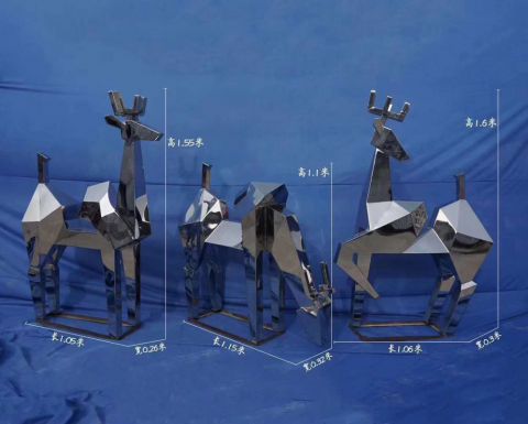 镜面抽象几何鹿不锈钢雕塑