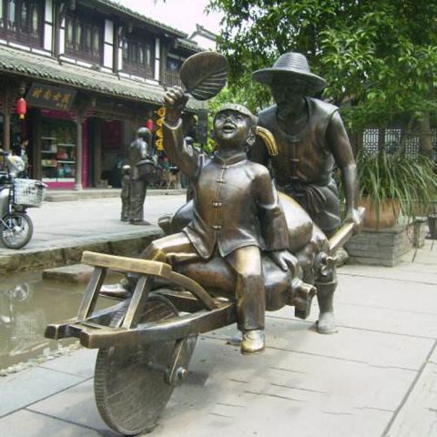 绍兴铜雕运粮食父子雕塑