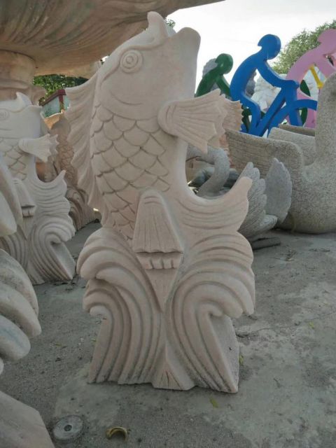 大理石鲤鱼喷泉石雕塑