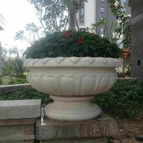 汉白玉花盆石雕塑