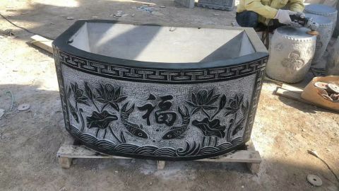 方口石浮雕水缸