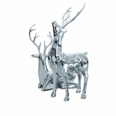 别墅庭院镜面不锈钢抽象鹿雕塑 