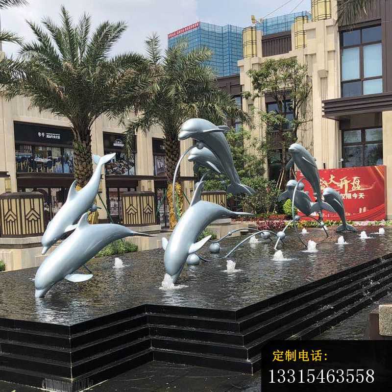 不锈钢小区海豚跳跃喷泉雕塑_800*800