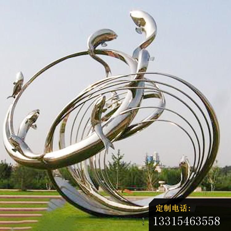 不锈钢海豚圆环雕塑_750*750