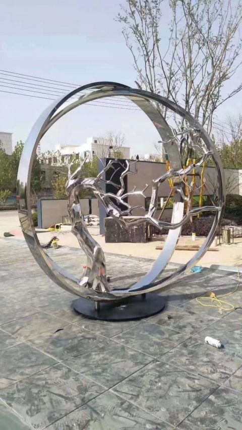 不锈钢公园镜面圆环雕塑