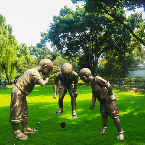 铜雕园林玩陀螺儿童雕塑