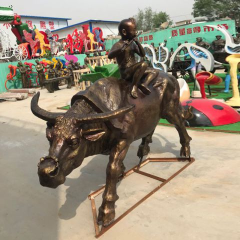 园林牧童骑牛铜雕塑