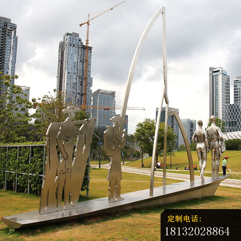 不锈钢抽象船上人员雕塑 (3)_800*800