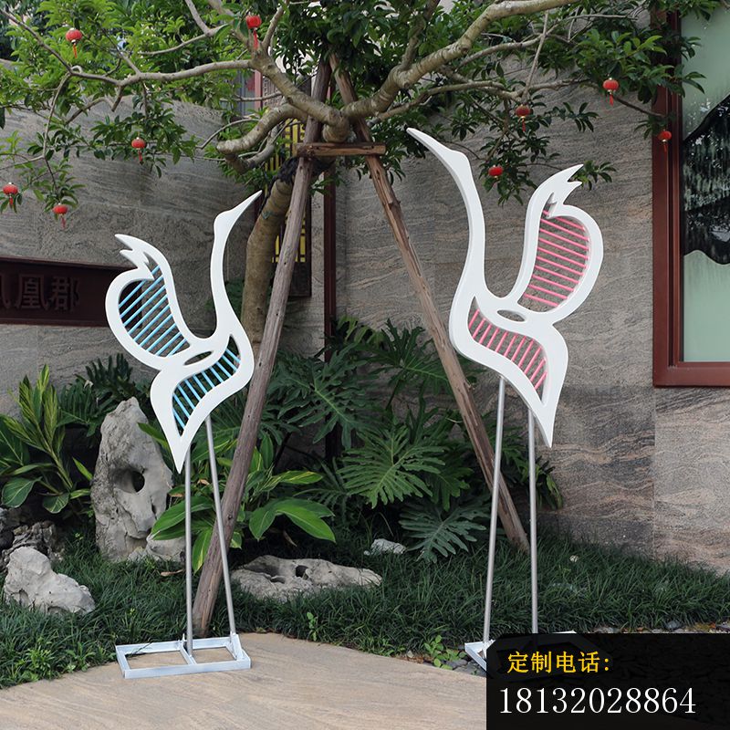 不锈钢抽象几何仙鹤雕塑 (5)_800*800
