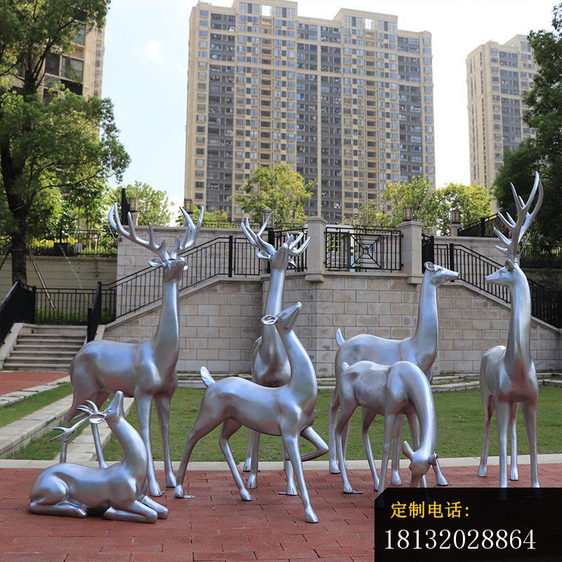 不锈钢抽象鹿组合雕塑_800*800