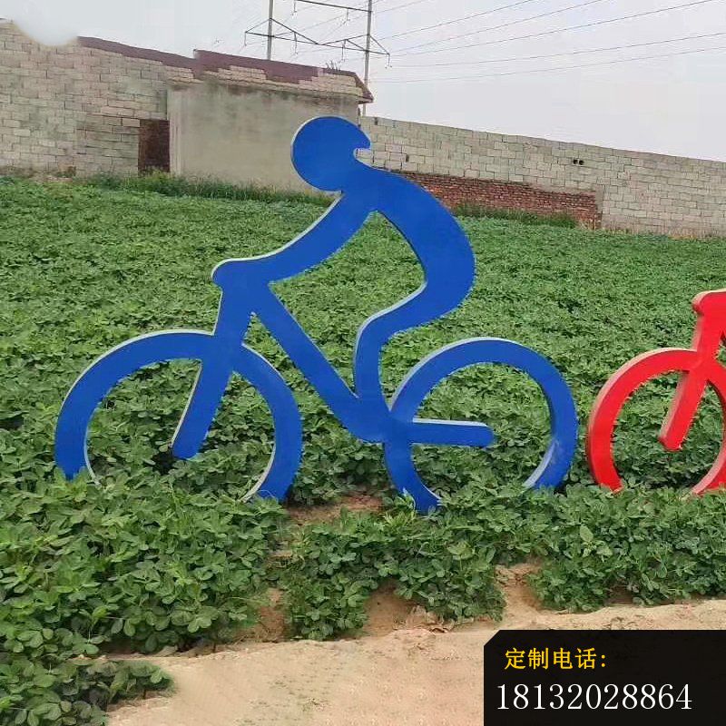 不锈钢抽象骑自行车剪影人物雕塑_800*800
