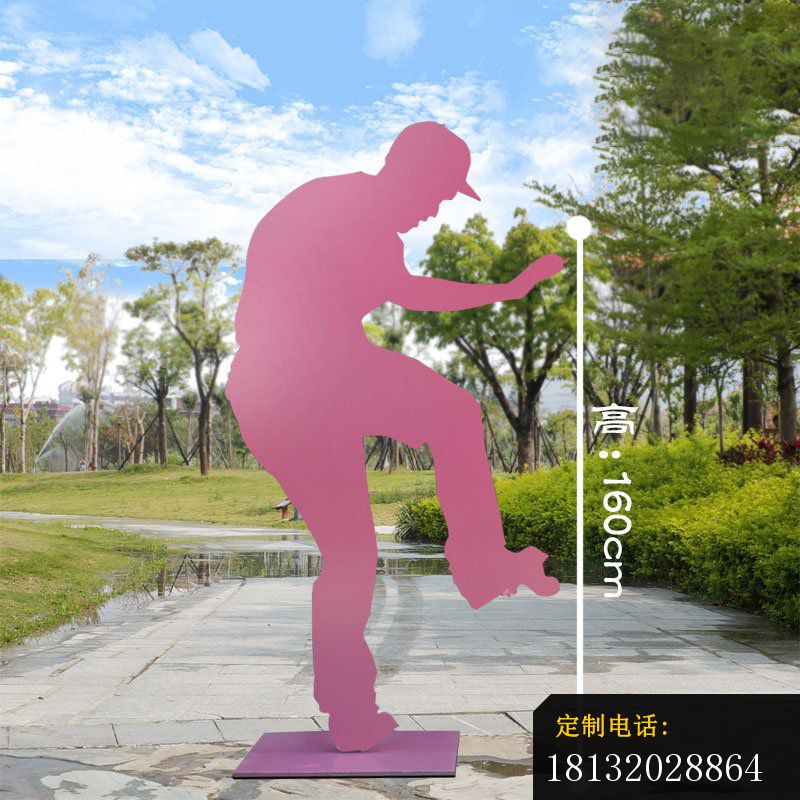 不锈钢滑板运动剪影抽象人物雕塑 (2)_800*800
