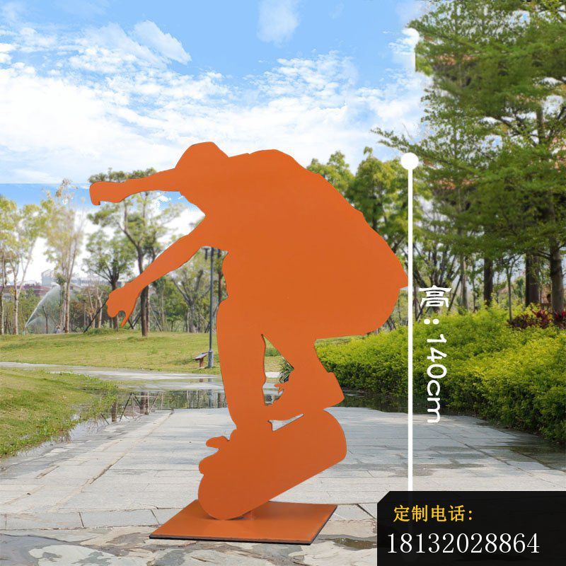 不锈钢滑板运动剪影抽象人物雕塑 (5)_800*800