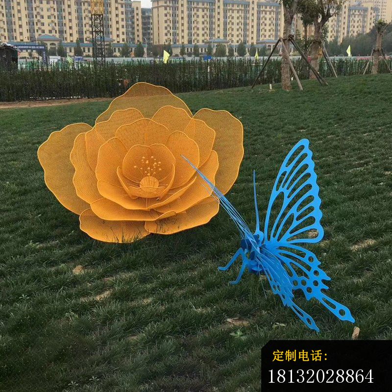 不锈钢镂空玫瑰花和蝴蝶雕塑_800*800