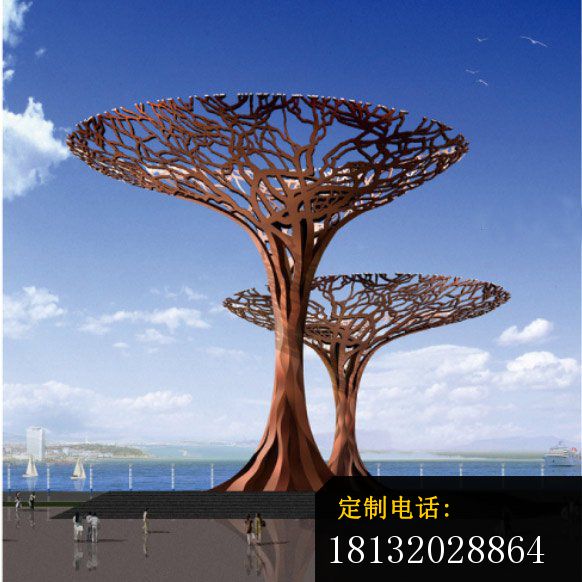 城市不锈钢抽象树雕塑 (1)_582*582