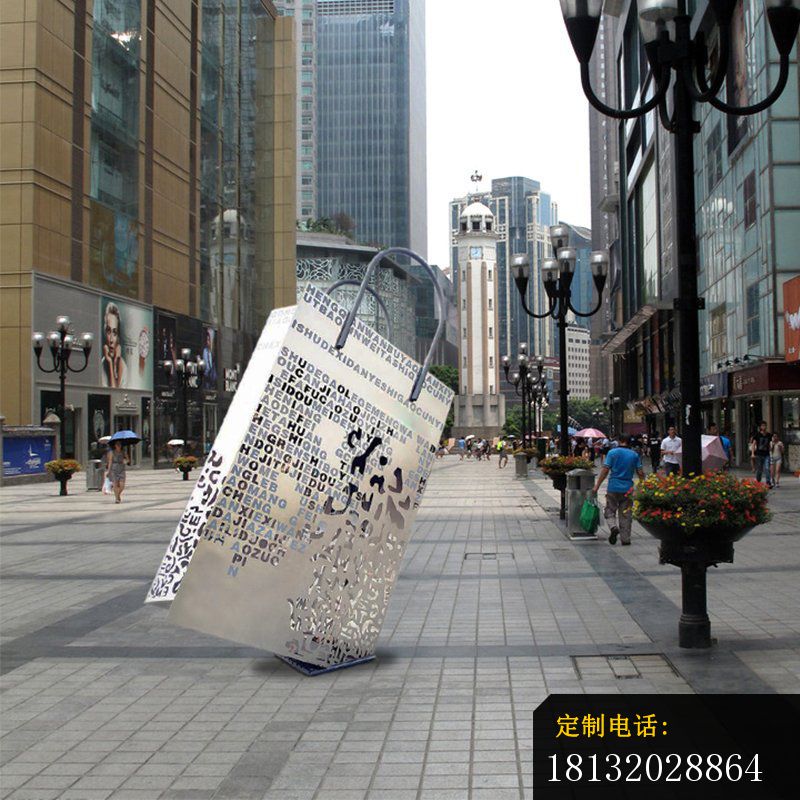 大型商场门口不锈钢购物袋雕塑 (5)_800*800