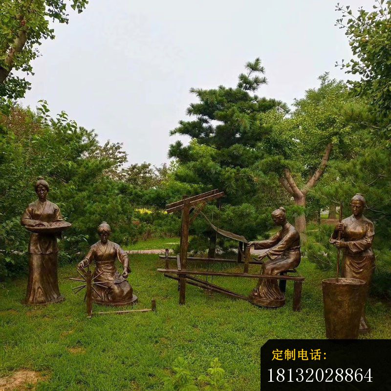 古代纺织人物铜雕_800*800