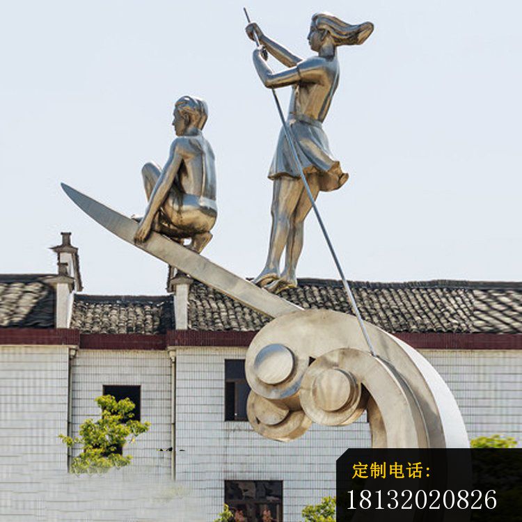 校园不锈钢乘风破浪人物雕塑_750*750