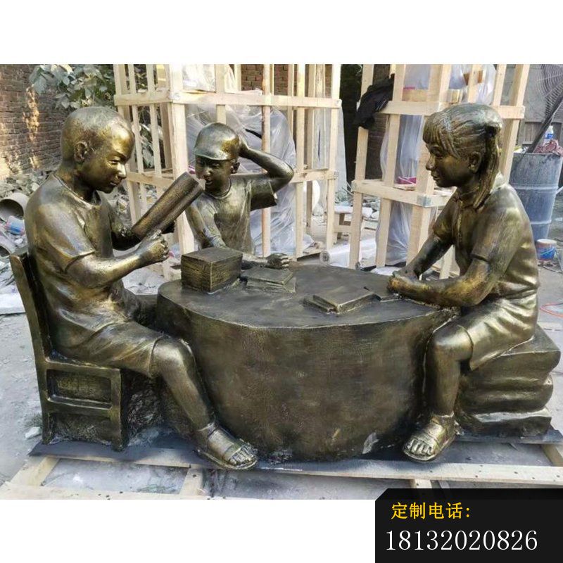 校园人物写作业的学生铜雕 _800*800