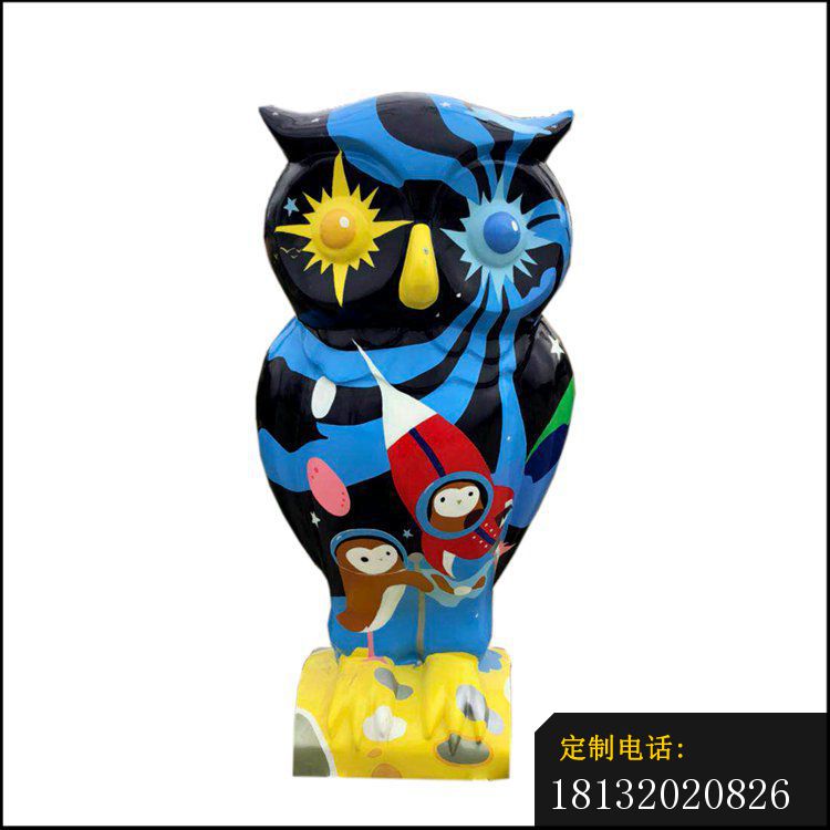 玻璃钢彩绘猫头鹰雕塑_750*750