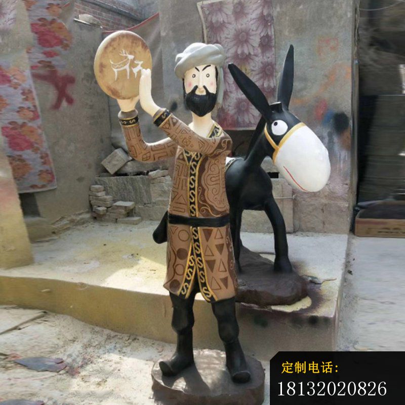 玻璃钢卡通阿凡提和小毛驴雕塑 (1)_800*800