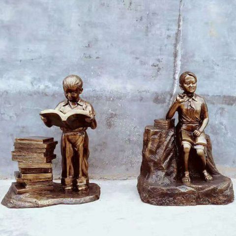 校园学生读书铜雕