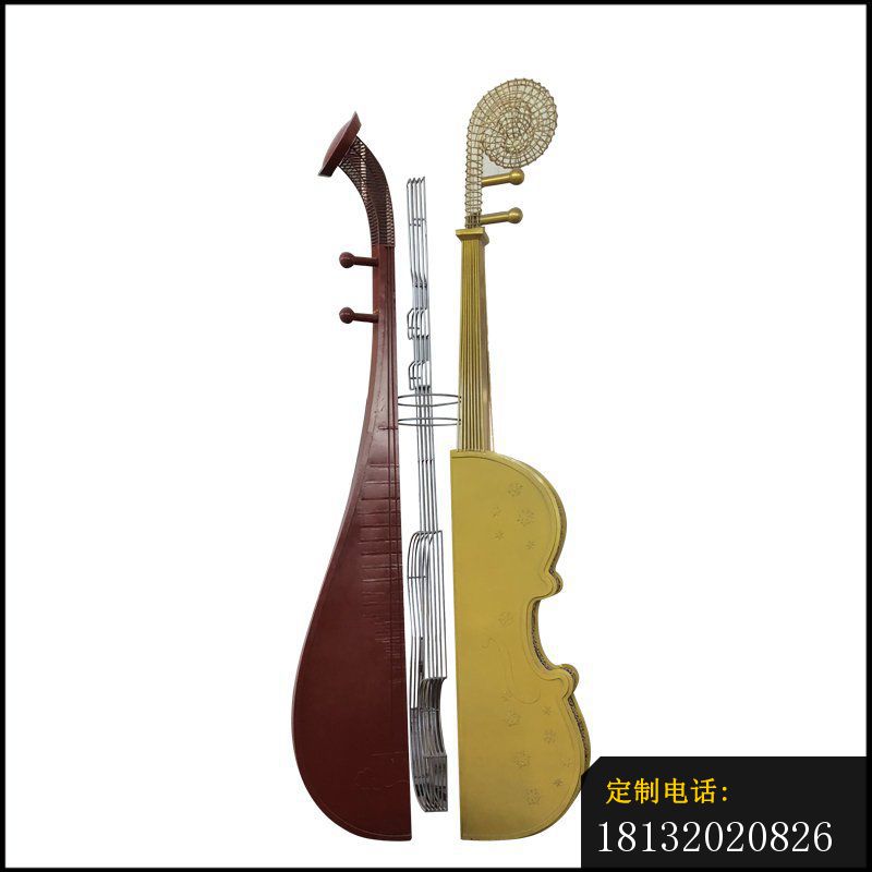 不锈钢抽象琵琶和大提琴雕塑_800*800