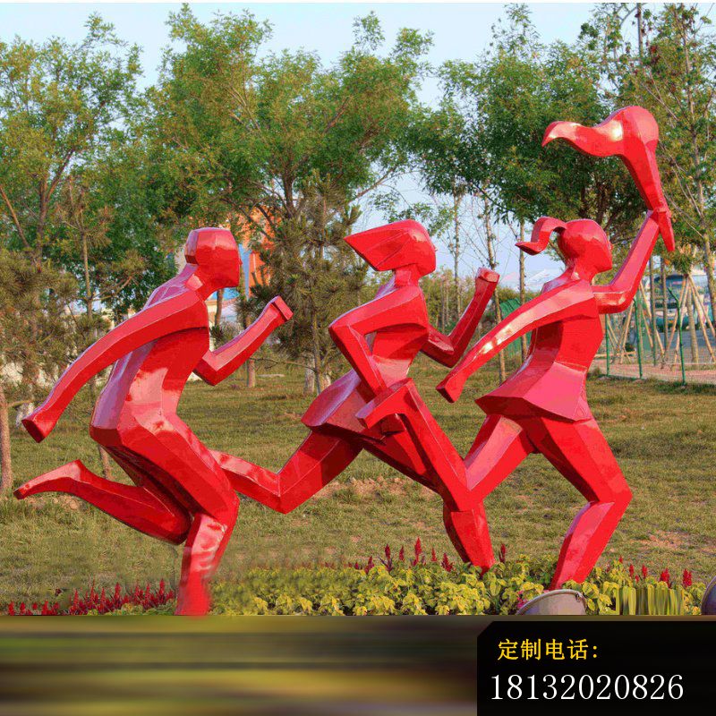 不锈钢几何火炬手雕塑_800*800