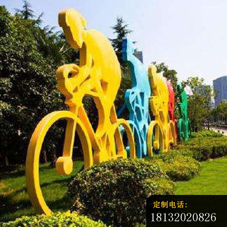 不锈钢剪影骑自行车人物雕塑_750*750