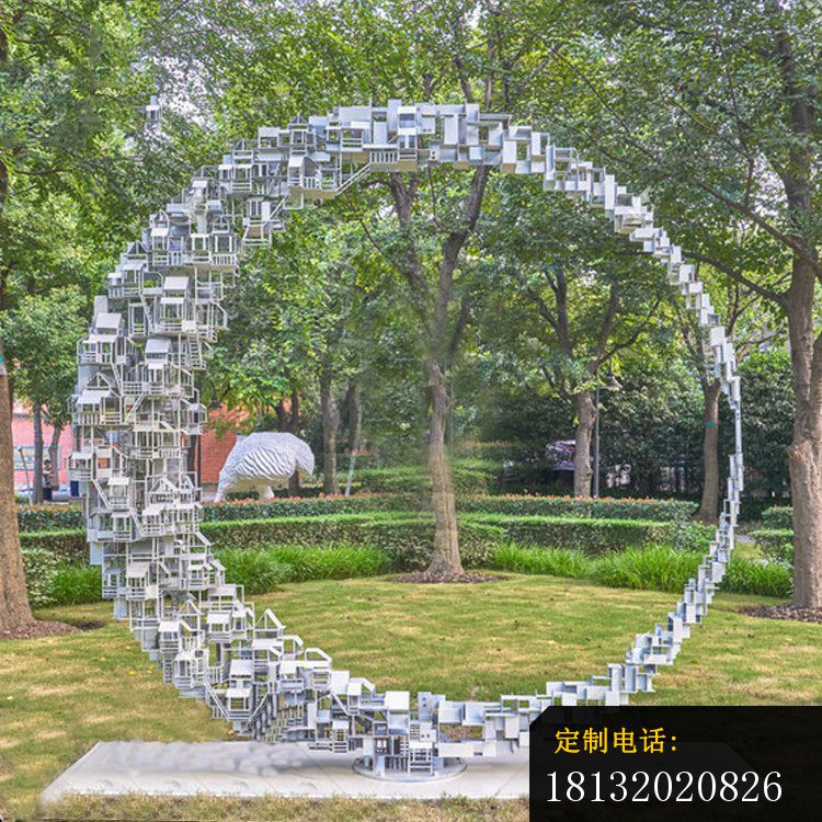 不锈钢镂空房子圆环雕塑_750*750