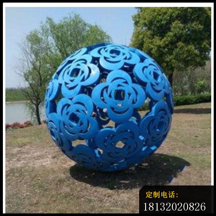 不锈钢玫瑰花图案镂空球雕塑_750*750