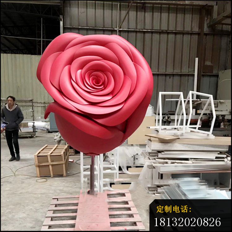 不锈钢喷漆玫瑰花雕塑_750*750