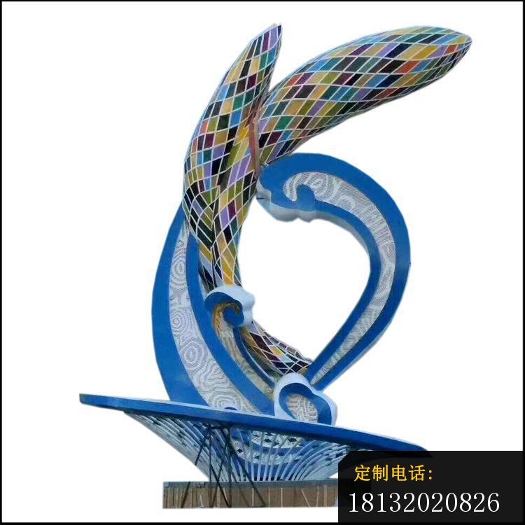 彩色不锈钢抽象海浪海豚雕塑_750*750