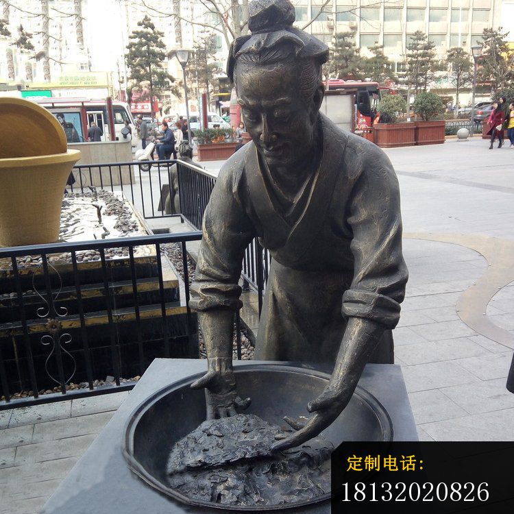 茶文化炒茶人物铜雕_750*750
