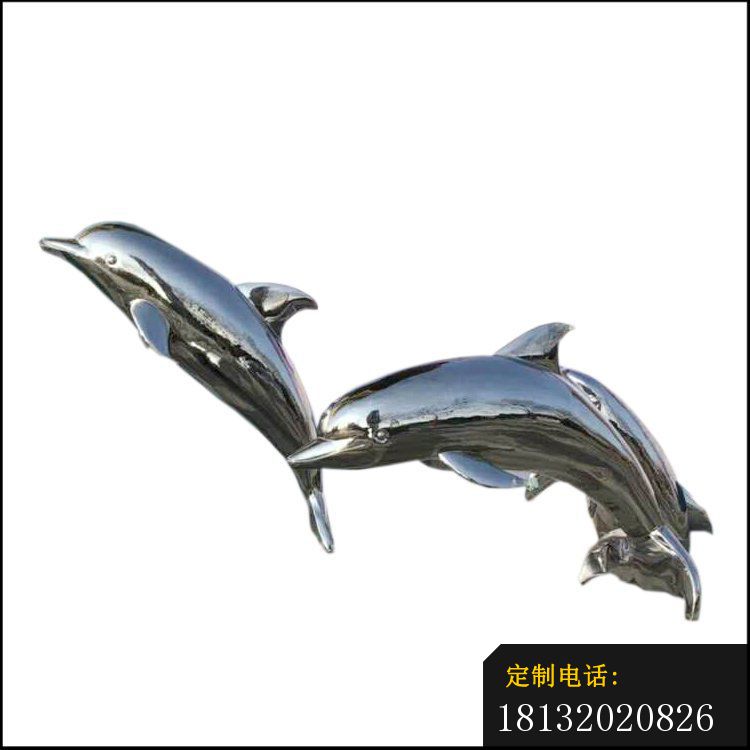 镜面不锈钢海豚一家雕塑_750*750