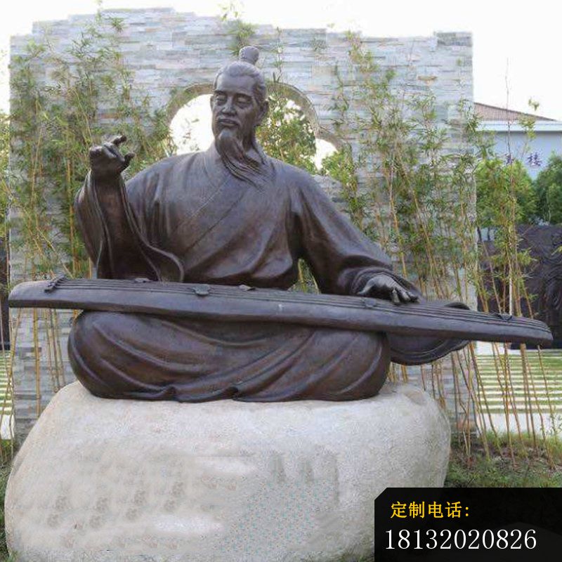 弹琴的古代人物铜雕_800*800