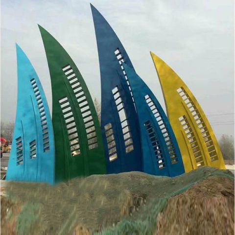 彩色不锈钢抽象帆船雕塑
