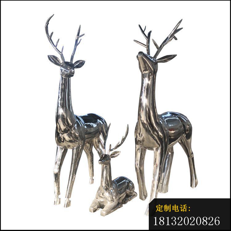 镜面不锈钢三只小鹿雕塑_750*750