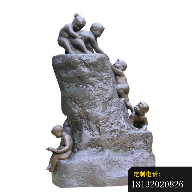 爬假山的儿童铜雕_800*800