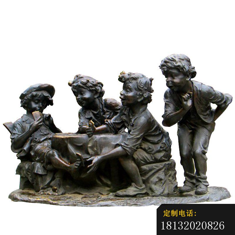 玩扑克的西方儿童铜雕_800*800